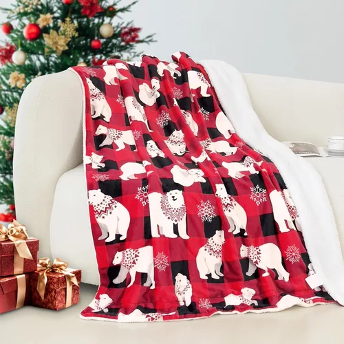 Miniatura 22 de Elegant Comfort - Manta reversible y ultra suave de franela con forro polar - Manta de sherpa navideña de invierno - Ligera, suave y acogedora
