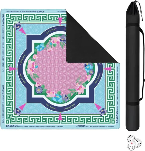 Miniatura 15 de Mahjong Mat con bolsa de transporte negra, 31.5 x 31.5 pulgadas, antideslizante, reducción de ruido, alfombrilla de juego para Mahjong, póker, Rosa