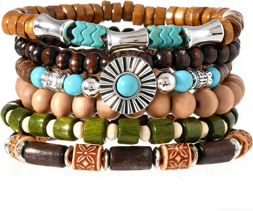 Miniatura 50 de Pulsera Gótica Ajustable de Cuero Trenzado Punk Multicapa de Estilo Grunge, Conjunto de Pulseras Emo con Brazalete de Metal, Envoltura