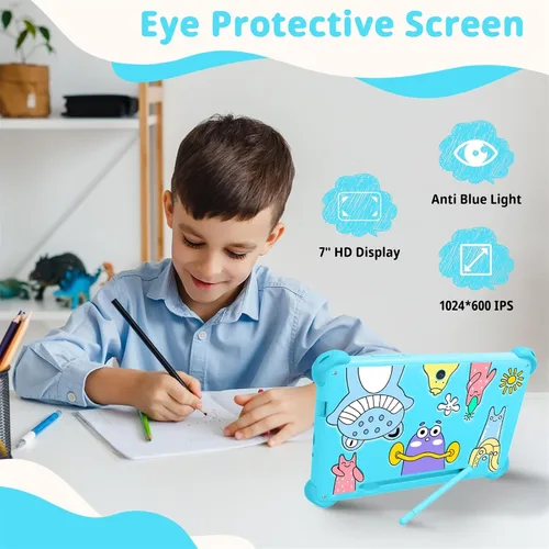 Miniatura 5 de Tableta infantil de 7 pulgadas para niños, tableta Android de 32 GB con funda incluida, WiFi, Bluetooth, pantalla IPS, control parental, tabletas