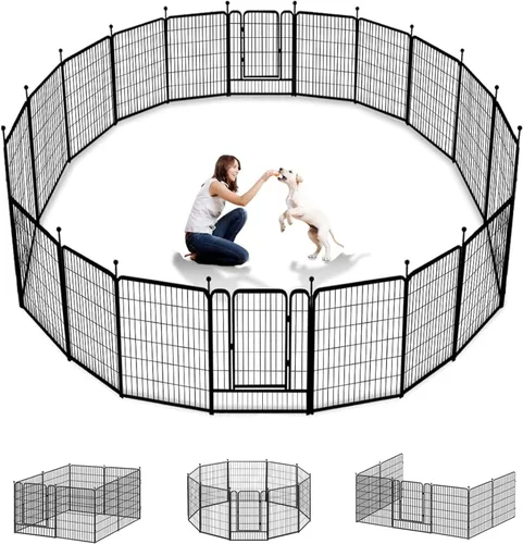 Miniatura 22 de Corralito para perros de 40 pulgadas, 32 paneles, para interiores y exteriores, para perros grandes, medianos y pequeños, valla de metal resistente