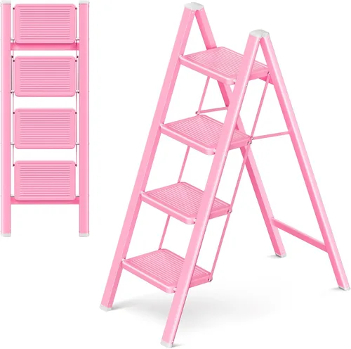 Miniatura 14 de Escalera plegable de 2 escalones con pedal ancho antideslizante, capacidad de 330 libras, escalera portátil ligera para uso en el hogar y la cocina