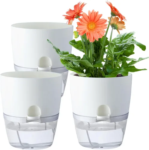 Miniatura 8 de Oliz - Macetas de 6 pulgadas con riego automático para plantas de interior, juego de 6 macetas de plástico gris con agujeros de drenaje