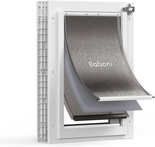 Miniatura 11 de Puerta para mascotas de 3 solapas Baboni para puertas interiores y exteriores, marco de plástico duradero y túnel telescópico, cerradura