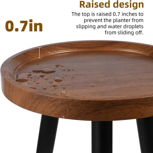 Miniatura 4 de KGPLOME Soporte para plantas de interior, mesa de madera de mediados de siglo con acabado de nogal, soporte alto para maceta, mesa auxiliar redonda