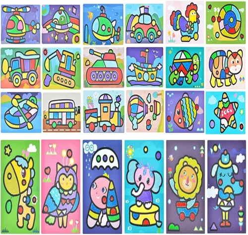 Miniatura 3 de JKanruh 48 kits de arte, kits de arte de arena de 12 colores con 24 hojas de cartas de pintura de arena, 12 hojas de pintura mágica para artes