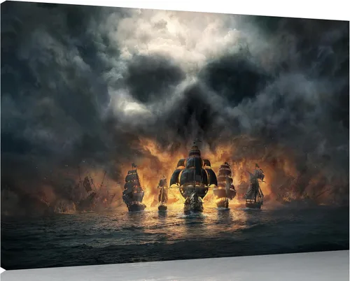 Miniatura 17 de TutuBeer 3 Piezas Arte de Pared Batalla Naval Barco Imagen Barco Pirata Velero Póster Barco Pirata Azul en Llamas Imagen Impresa en Lienzo Póster