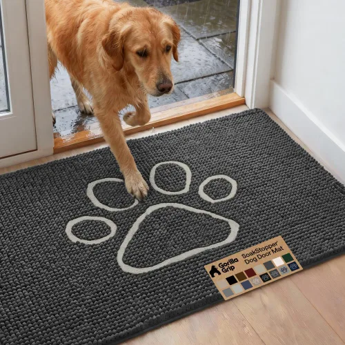 Miniatura 13 de GORILLA GRIP SOAKSTOPPER - Tapete para puerta de perro, 30 x 20 pulgadas, lavable a máquina, absorbente, captura la humedad, barro, suciedad, Negro