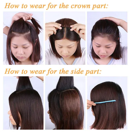 Miniatura 6 de Peluca de cabello humano con clip para cabeza gruesa y recta, para mujer, peinados de 4.7 in/2 clips, marrón oscuro