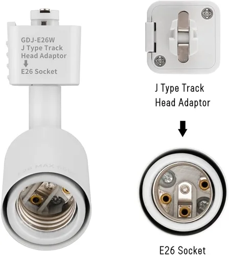 Miniatura 3 de mirrea Cabezal de iluminación de riel tipo J a E26 Adaptador de base de tornillo mediano Dirección de luz ajustable paquete de 3 (blanco)