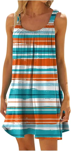 Ceboyel Vestido de playa sin mangas con degradado para mujer, vestido corto de verano, casual, vestido de crucero, vestidos de fiesta 2023