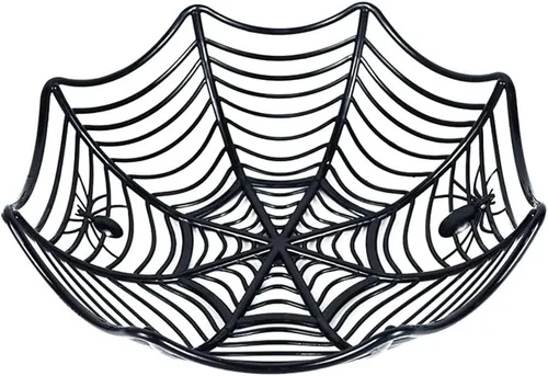 Miniatura 9 de Cuencos de cesta de tela de araña de Halloween, soporte de plástico para dulces para truco o trato, decoraciones de agarre a mano para suministros F