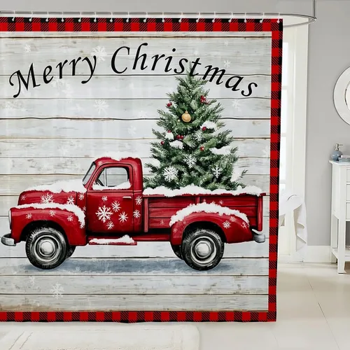Miniatura 17 de Homewish Cortina de ducha de árbol de Navidad, juego de cortina de ducha de baño con diseño de copo de nieve dorado para niños y adultos, cortina