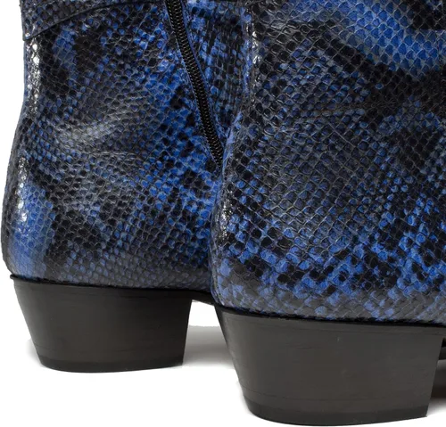 Miniatura 5 de Club Cubano EMMANUEL - Botas de tacón cubano de piel con estampado de serpiente color azul