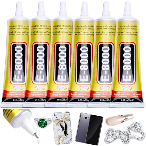 6 unidades de 0.5 fl oz E8000 Pegamento de diamantes de imitación de joyería E-8000 Transparente Super Pegamento Transparente Adhesivo para
