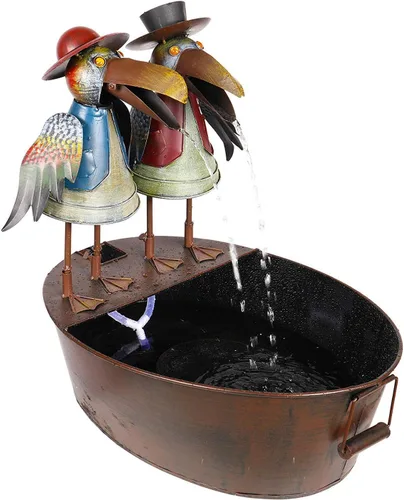 Alpine Corporation - Pájaros de cuervo de metal rústico vintage de 20 pulgadas, color marrón, encantadora fuente de cascada, decoración de jardín