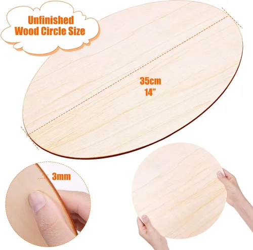 Miniatura 3 de Audab Paquete de 5 círculos de madera de 14 pulgadas sin terminar para manualidades, colgador de puerta, diseño de puerta, quema de madera