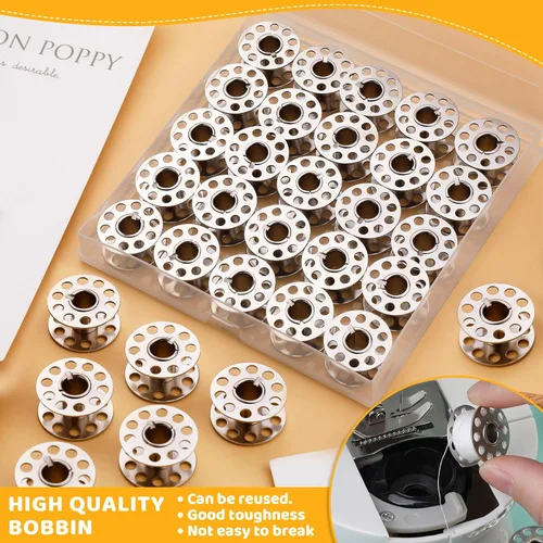 Miniatura 6 de LOKUNN 25 bobinas de metal, bobinas de metal para máquina de coser con estuche de bobina, bobinas Sa156, bobinas clase 15, bobinas para máquina