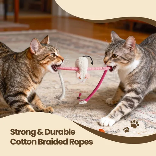 Miniatura 4 de Cuerdas masticables para gatos con ratón de hierba gatera, 3 juguetes masticables para gatos grandes, juguetes 3 en 1 con hierba gatera y cuerdas