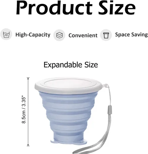 Miniatura 2 de Taza plegable de silicona, tazas plegables para campamento, taza plegable con tapas, taza de café plegable, taza reutilizable (azul)