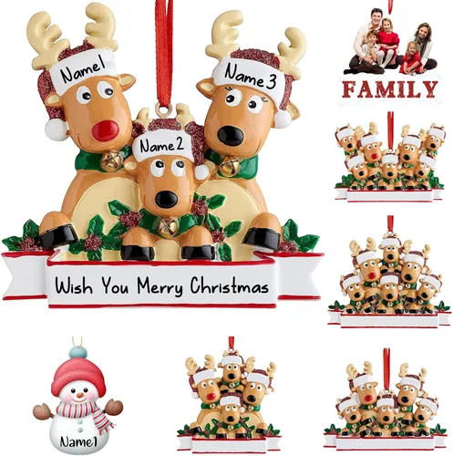 Adornos de Navidad de renos 2021, con texto personalizable, familia de 3