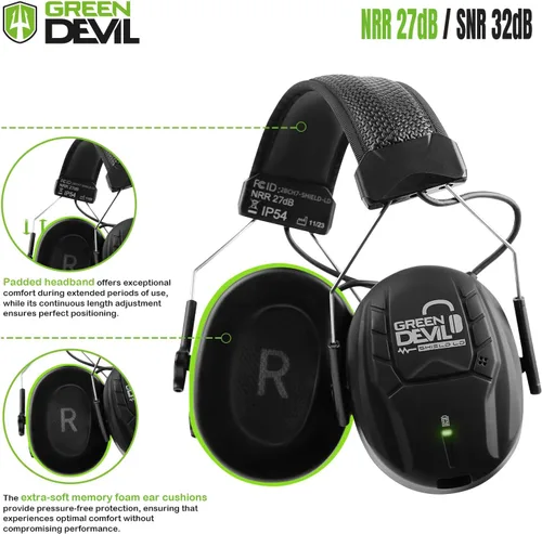 Miniatura 4 de GREEN DEVIL Auriculares Electrónicos Bluetooth de Protección Auditiva con Micrófonos de Brazo Articulado, Orejeras con Cancelación de Ruido de 27dB