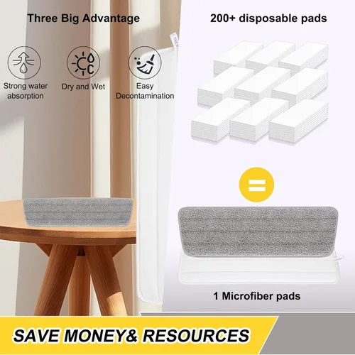 Miniatura 7 de Paquete de 10 almohadillas reutilizables de 16.5 pulgadas, cabezales de repuesto de trapeador de microfibra para mopas húmedas y secas, compatibles