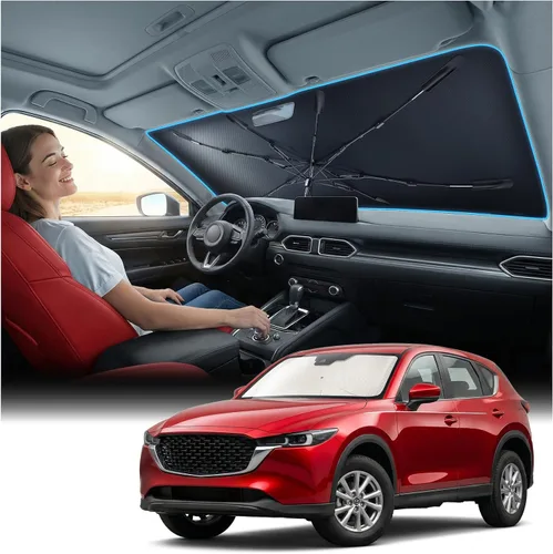 Miniatura 31 de Nmoiss [Escudo térmico con revestimiento de vinilo] Parasol para parabrisas personalizado para Mazda 3, protege el automóvil de los rayos solares