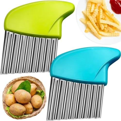 Cortador de arrugas de acero inoxidable, 2 piezas, cortador de papas fritas, herramienta de corte de jabón de patatas onduladas, cortadores de
