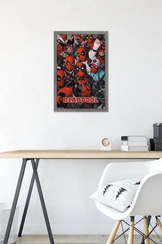 Miniatura 6 de Marvel Comics Deadpool - Póster de pared con caras, 22.4 pulgadas de largo x 14.7 pulgadas de ancho, versión enmarcada de madera de granero