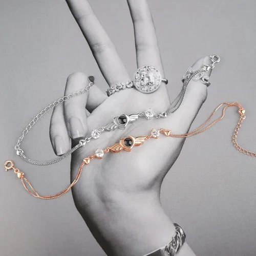 Miniatura 20 de Godchoices Pulsera de fotos personalizada, pulsera de proyección de fotos con imagen en el interior, collar con texto en inglés "I Love You