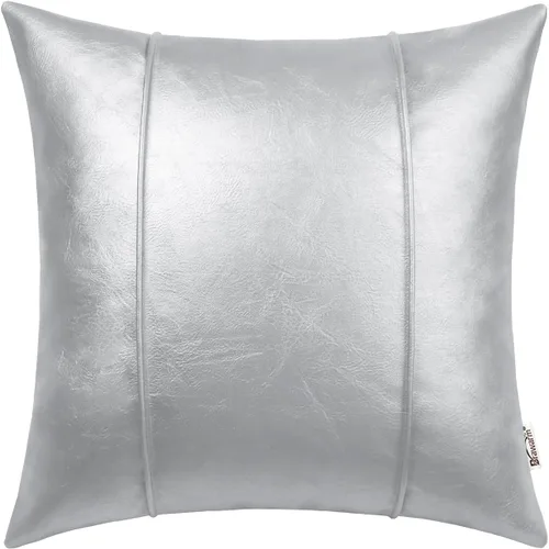 Miniatura 28 de BRAWARM Fundas de Almohada Decorativa de Cuero Café de 22 x 22 Pulgadas - Funda de Almohada de Piel Sintética con Ribetes, Almohada Decorativa