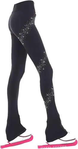 Pantalones de patinaje artístico sobre hielo para niñas, pantalones de práctica sobre botas, pantalones de forro polar fino, pantalones de diamantes