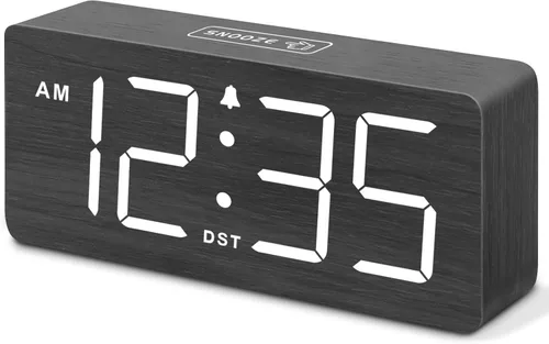 Miniatura 11 de DreamSky Reloj despertador digital de madera para dormitorio, reloj despertador fuerte para personas que duermen mucho con control de volumen