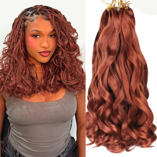 Miniatura 80 de COOKOO 9 paquetes de cabello rizado francés trenzado de 18 pulgadas, suave y flexible, cabello trenzado de alta calidad, rizos franceses, extensión