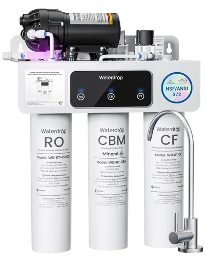 Waterdrop Filtro de agua de ósmosis inversa de remineralización T3-M certificado NSF/ANSI 372, sistema de ósmosis inversa de 9 etapas, sistema de