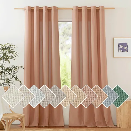 Miniatura 158 de NICETOWN Cortinas de lino natural con textura de lino para dormitorio, mezcla de lino rústica con ojales en la parte superior, semitransparentes