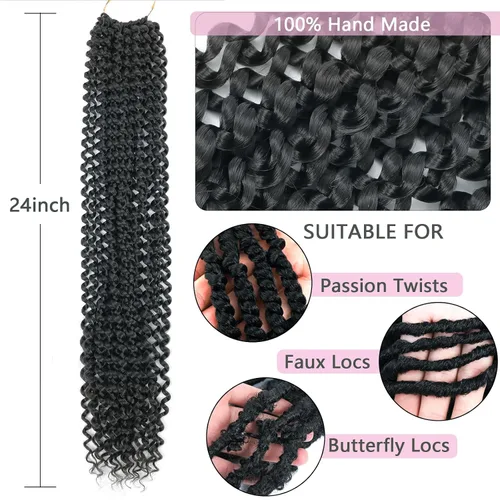 Miniatura 4 de Cabello Passion Twist de 24 pulgadas, 8 paquetes de cabello Passion Twist de ganchillo para mujeres, cabello trenzado Passion Twists largo bohemio