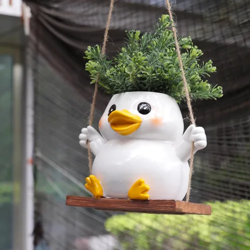 Miniatura 6 de Lindas macetas colgantes de pato oscilante para plantas de interior, macetas pequeñas para suculentas con orificio de drenaje, planta única