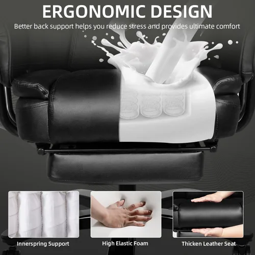Miniatura 5 de Silla de oficina reclinable con reposapiés, sillas de escritorio de oficina en casa grandes y altas, 400 libras con respaldo alto, asiento ancho