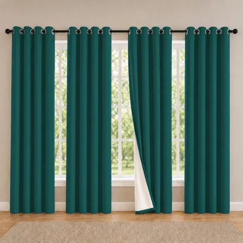 Miniatura 87 de 2 paneles de cortinas 100% opacas, cortinas ligeras con aislamiento térmico con ojales para dormitorio, sala de estar, tratamiento de ventana
