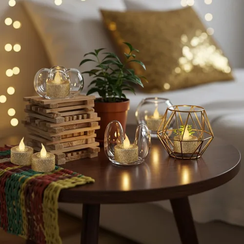 Miniatura 2 de FURORA LIGHTING Velas de Té LED con Purpurina Dorada Champaign, Paquete de 12, Velas de Té Parpadeantes Sin Llama para Decoración del Hogar, Oro