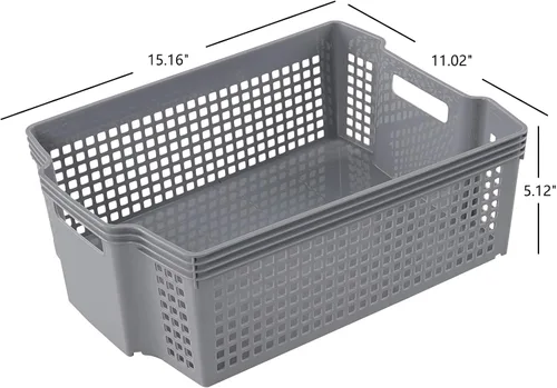 Miniatura 4 de Cestas de almacenamiento apilables de plástico, cestas apilables de bandeja de plástico, paquete de 2 Gris