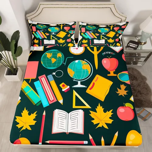 Miniatura 17 de Juego de ropa de cama ajustable con fórmula informática para niños y niños, diseño de geometría de acuarela, números, fórmula matemática, juego