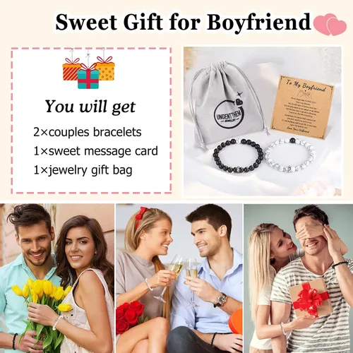 Miniatura 6 de UNGENT THEM Pulseras de anillo a juego para parejas, regalos para novio, marido, prometido, alma gemela, novia, esposa, día de San Valentín