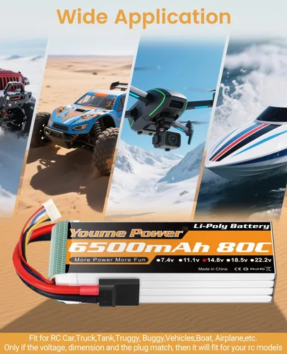 Miniatura 2 de 4S Lipo Battery 6500mAh 14.8V Lipo Battery 80C Funda blanda con conector TR, enchufe compatible con 1/7 1/8 Maxx X-Maxx RC coches, camiones