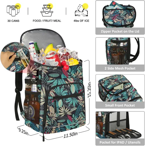 Miniatura 2 de Mochila enfriadora aislada a prueba de fugas, impermeable, mochila enfriadora de 30/45 latas, gran capacidad, ligera, para viajes, camping, playa