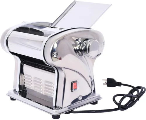 Máquina eléctrica para hacer pasta, rodillo de fideos de acero inoxidable con motor integrado de 60 W, 8 ajustes de grosor, cortador de fideos