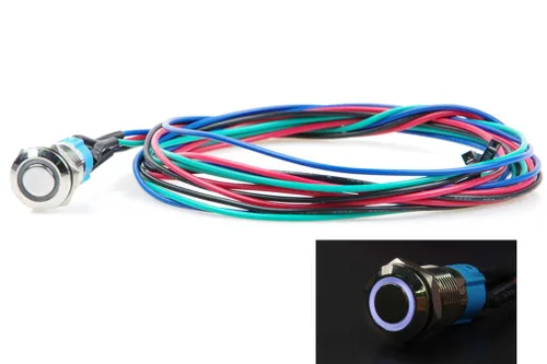 Miniatura 6 de Interruptor de chasis de 0.472 in con botón de metal con cable de extensión de 3.3 pies, anillo de símbolo de interruptor azul, adecuado