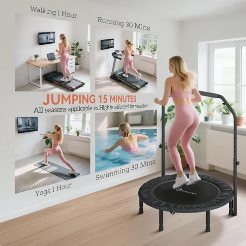 Miniatura 5 de Soozier Trampolín Rebounder para adultos, mini trampolín plegable con barra de mango ajustable, silencioso y seguro Bungee Rebounder Saltar
